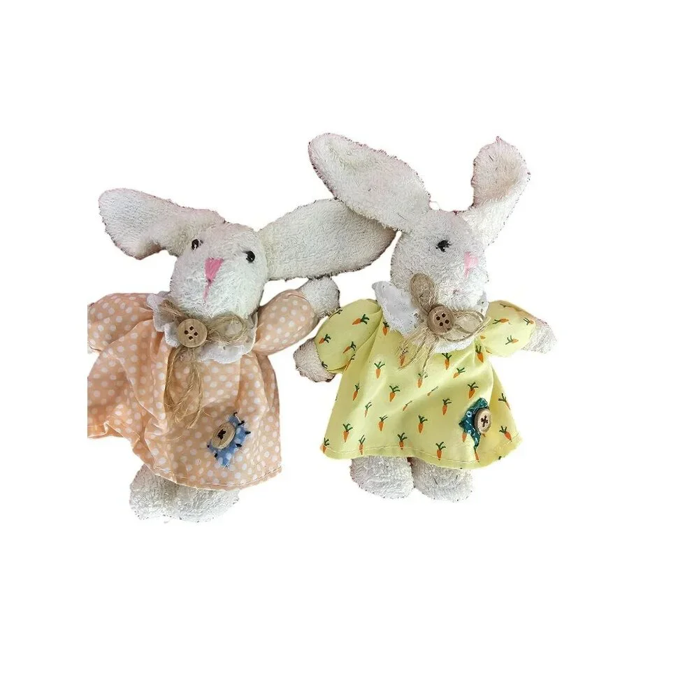 Vintage White Bunny Rabbit Dolls Floppy Ears Stuffed Plush With‎ Clothes